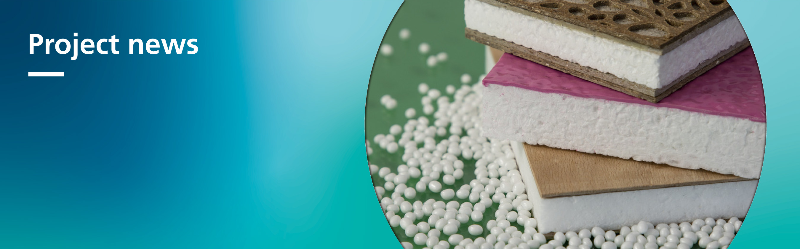 The photo shows three panel-shaped material samples made from white, solid foam with top layers comprised of various materials.
