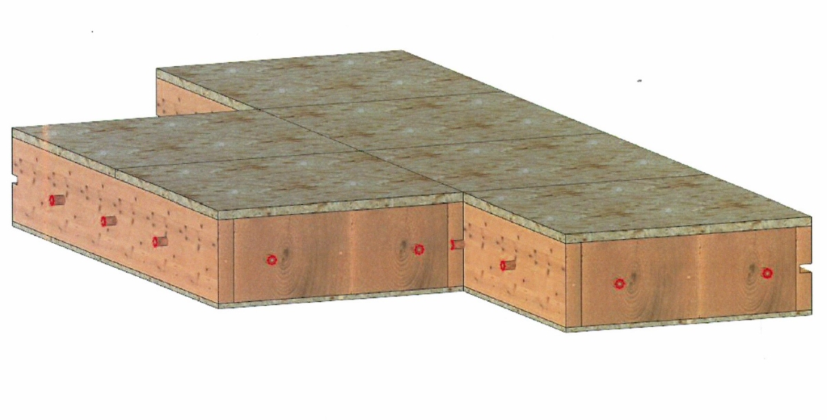 Graphic representation of the ceiling system module with six individual elements (boxes) placed next to one another.